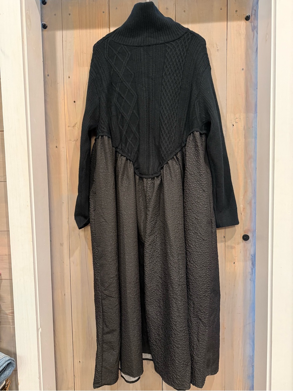 Black Two-Tone Knit & Woven Long Dress